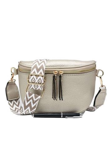 Gold Metallic Ribbon Zip Small Bum Bag Style Wide Strap Crossbody Bag