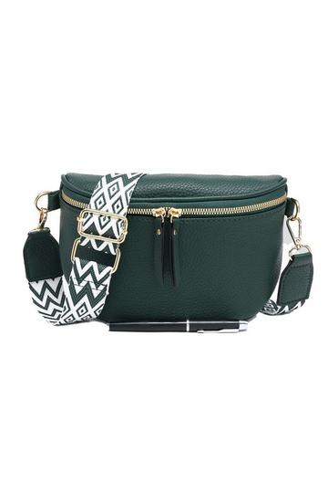 Green Ribbon Zip Small Bum Bag Style Wide Strap Crossbody Bag