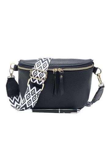 Ribbon Zip Small Bum Bag Style Wide Strap Crossbody Bag Navy