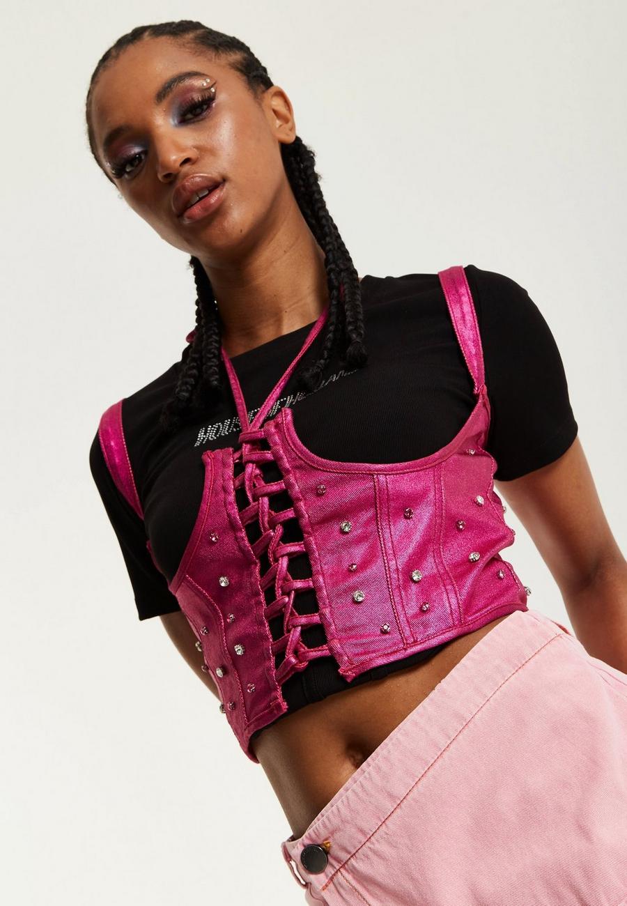 Hot Pink Studded Corset Top image number 1