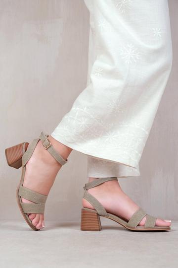 'Mona' Statement Platform Strappy Block High Heels Beige