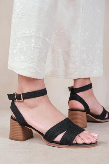 'Mona' Statement Platform Strappy Block High Heels Black