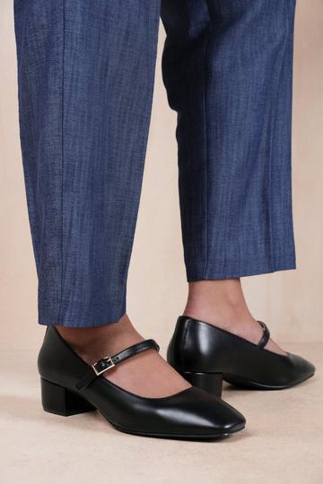 Black 'Oslo' Low Block Heel With Strap And Square Toe