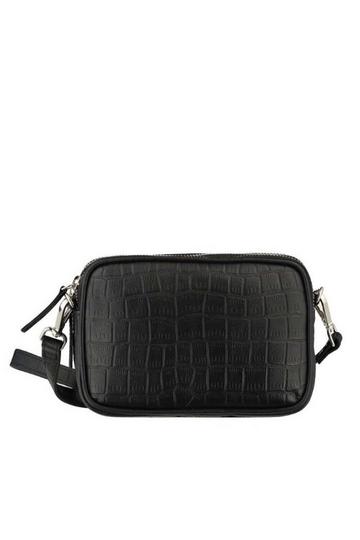 Black Black Croc Print Leather Crossbody Bag | BYRXI