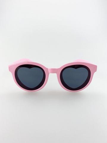 Pink Plastic Round Frame Sunglasses with Heart Lenses