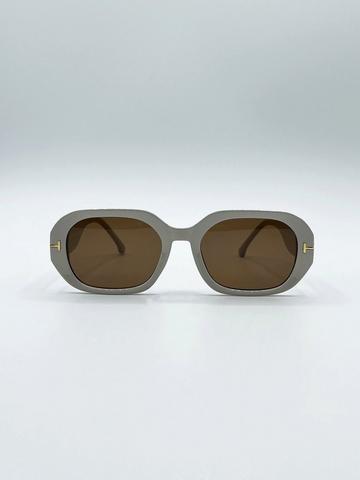 Oval Sunglasses with Wide Arm in Cream Cream