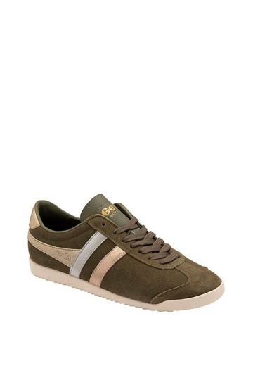 'Bullet Mirror Trident' Suede Lace-Up Trainers Khaki