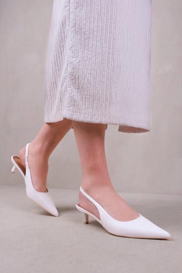 'New Form' Wide Fit Low Kitten Heels With Pointed Toe & Elastic Slingback White