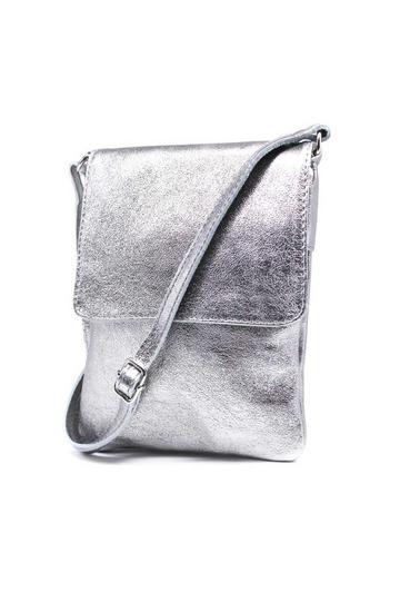 Silver Small Italian Genuine Leather Crossbody Handbag Stylishy Phone Bag