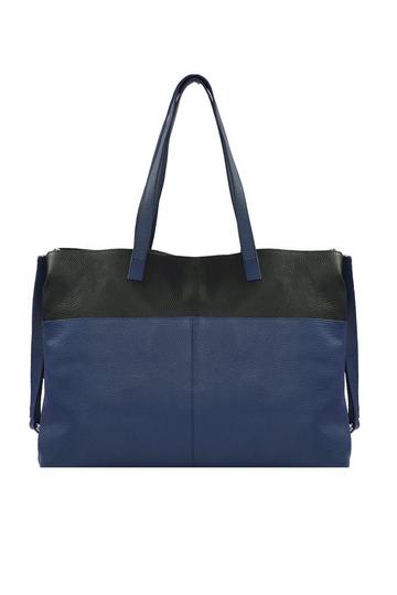 Bugundy and Black Colour Block Horizontal Leather Tote Blue