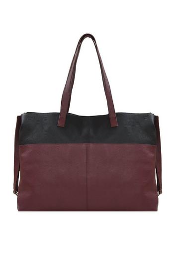 Bugundy and Black Colour Block Horizontal Leather Tote Burgundy