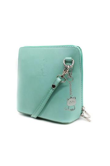 Blue Small Italian Real Leather Purse Crossbody Bag With Kitise Charm