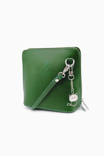 Green Small Italian Real Leather Purse Crossbody Bag With Kitise Charm