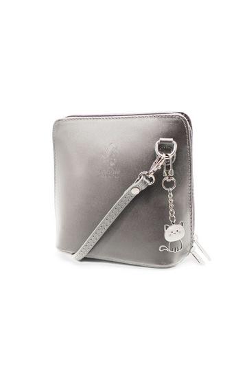 Grey Small Italian Real Leather Purse Crossbody Bag With Kitise Charm