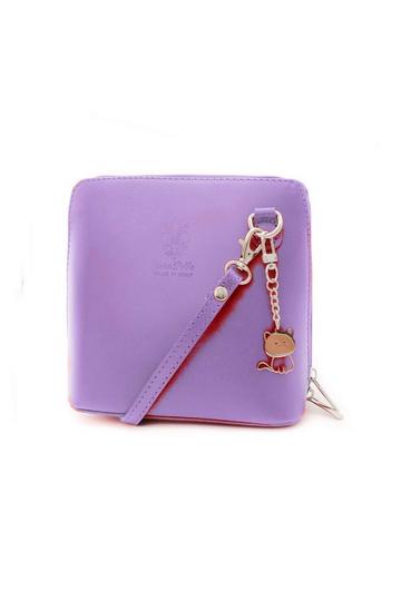 Lilac Purple Small Italian Real Leather Purse Crossbody Bag With Kitise Charm