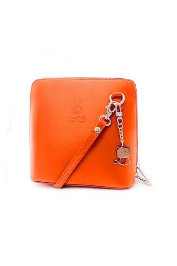 Orange Small Italian Real Leather Purse Crossbody Bag With Kitise Charm