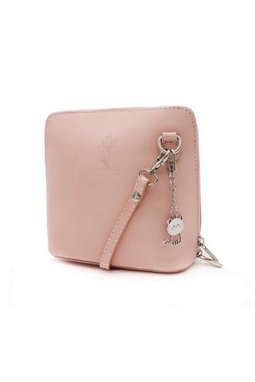 Pink Small Italian Real Leather Purse Crossbody Bag With Kitise Charm