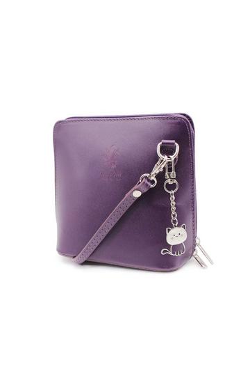 Purple Small Italian Real Leather Purse Crossbody Bag With Kitise Charm