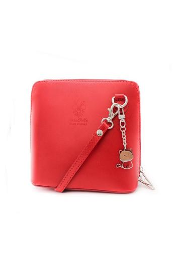 Red Small Italian Real Leather Purse Crossbody Bag With Kitise Charm