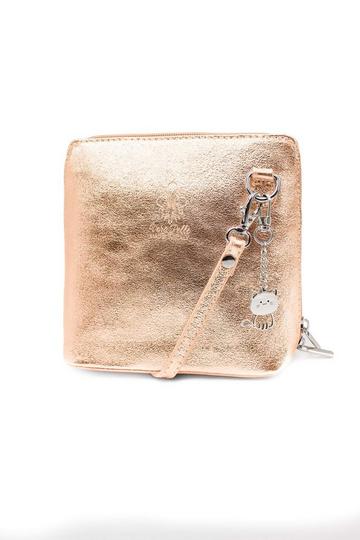 Rose Pink Small Italian Real Leather Purse Crossbody Bag With Kitise Charm