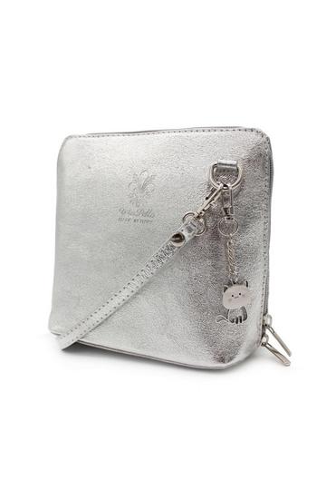 Small Italian Real Leather Purse Crossbody Bag With Kitise Charm Silver