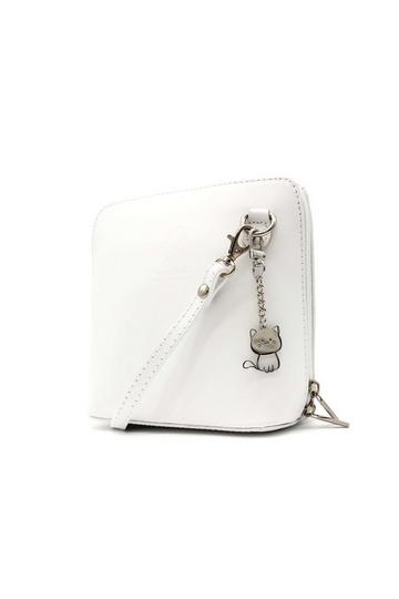 Small Italian Real Leather Purse Crossbody Bag With Kitise Charm White