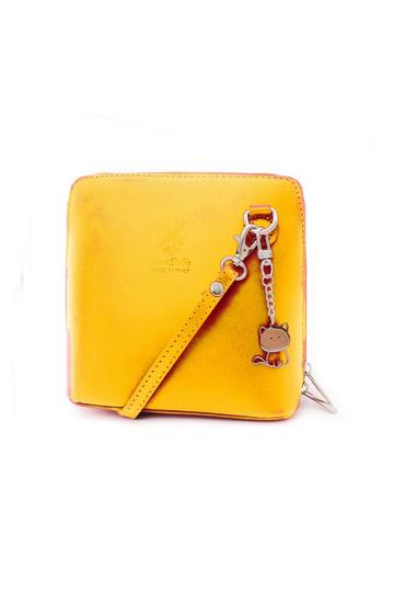 Yellow Small Italian Real Leather Purse Crossbody Bag With Kitise Charm