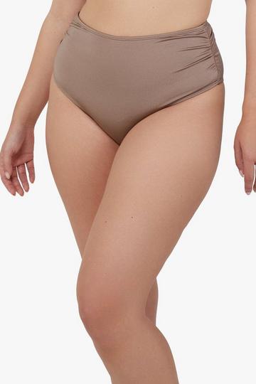 Jade Taupe High Waist High Leg Ruched Bikini Bottom Taupe