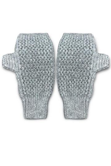 Crystal Droplet Sparkly Cashmere Blend Fingerless Gloves Grey