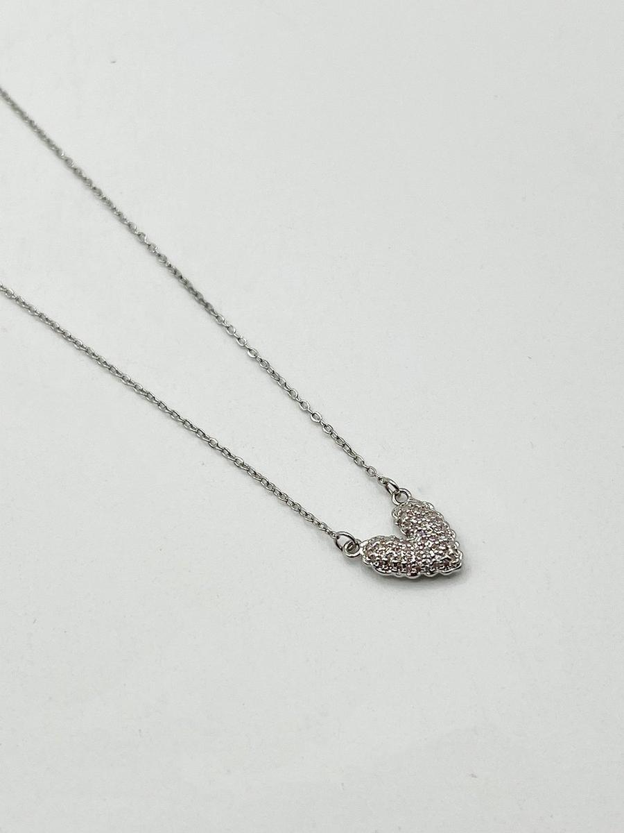 Diamante Heart Pendant Necklace in silver