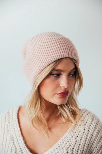 Pink Ribbed Beanie Hat In Pink