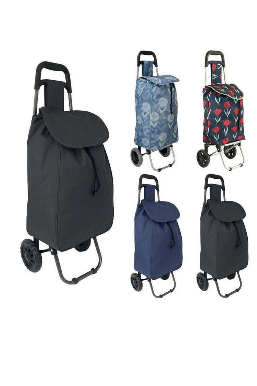 Black 40L Lightweight Wheeled Folding Durable Cart Strong Grocery Bag Shopping Trolley