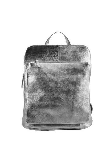 Pewter Convertible Metallic Leather Pocket Backpack | BYEBA Grey