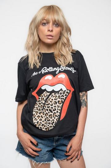 Leopard Print Tongue Boyfriend Fit T Shirt Black