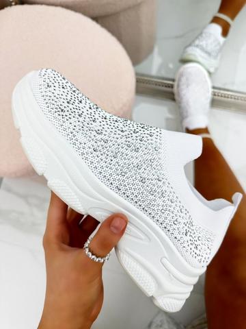 Crystal Sporty Sock Trainers White