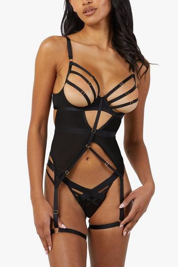 Chantal Wired Mesh Basque with Leg Harness Black