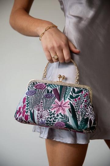 Floral Embroidered Clutch Bag Multi