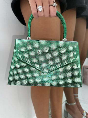 Green Crystal Sparkle Envelope Handbag