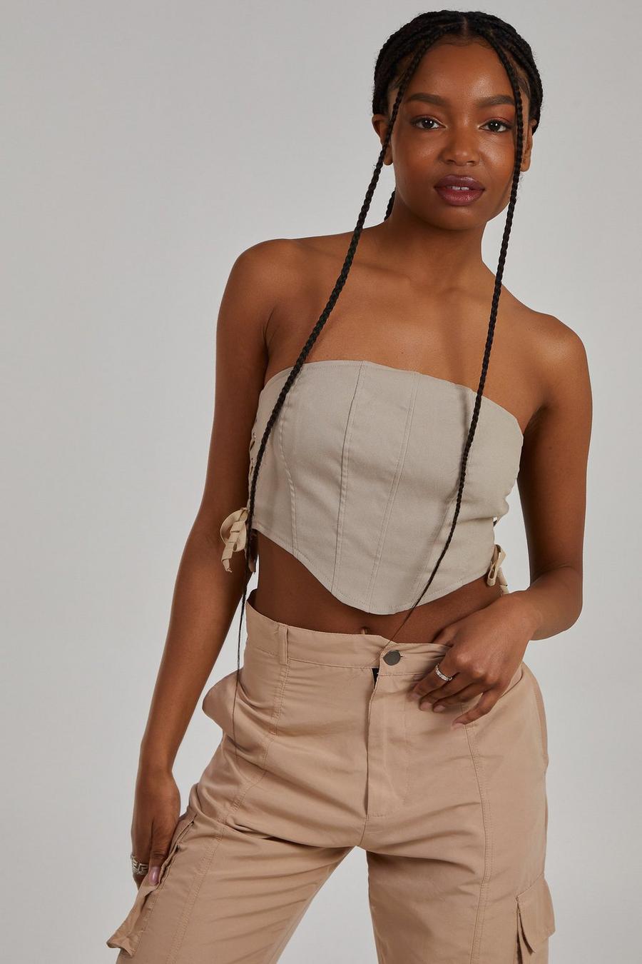 Stone Cargo Lace Up Corset Top