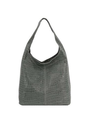 Grey Slate Grey Croc Print Leather Hobo Bag | BINXY