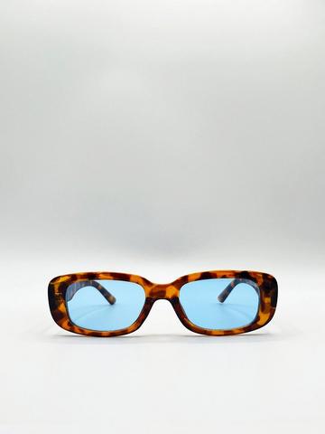 Brown Rectangle Plastic Frame Sunglasses With Coloured Lenses