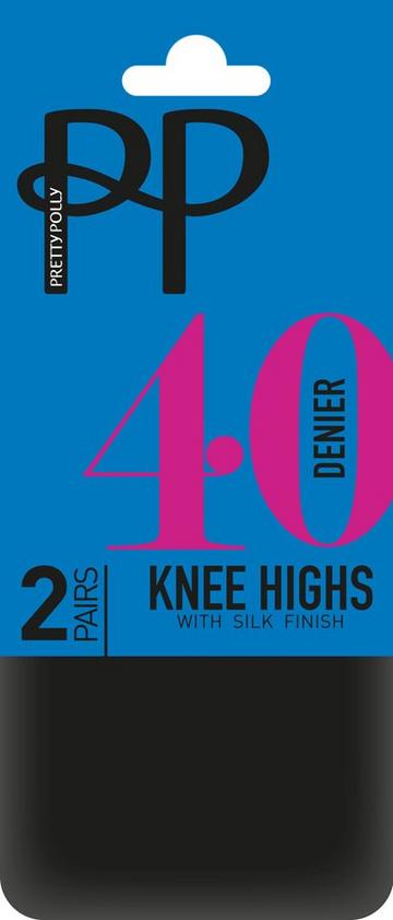 Everyday 40 Denier Opaque Knee Highs 2 Pair Pack - Black Black