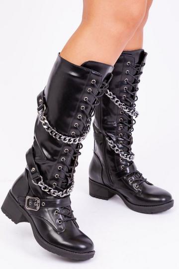 'Rocky' Calf Lace Up Boots Black