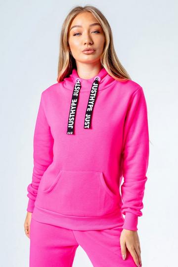 Pink Hot Pink Drawcord Pullover Hoodie