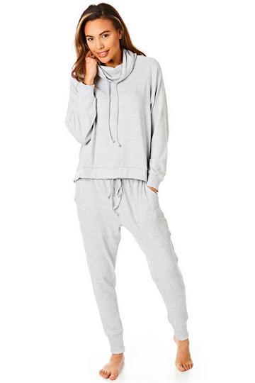 Knit Hooded Top & Joggers Twosie Set Grey