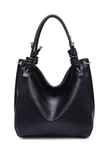 Black Extra Large Tie Style Handle Slouchy Tote Shoulder Bag