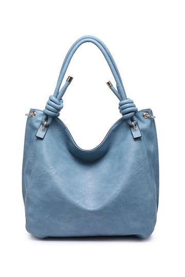 Blue Extra Large Tie Style Handle Slouchy Tote Shoulder Bag