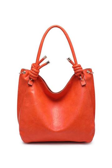 Orange Extra Large Tie Style Handle Slouchy Tote Shoulder Bag