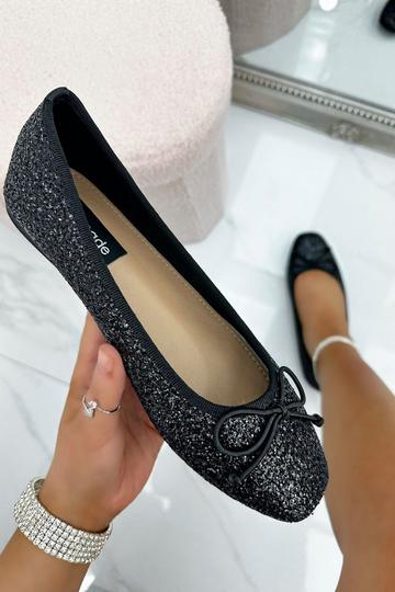 Black Glitter Ballet Flats