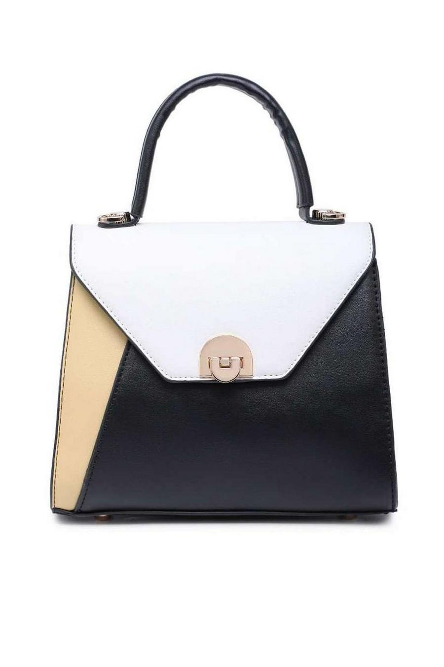 Black Small Contrast Shoulder Handbag With Turn Lock Closure